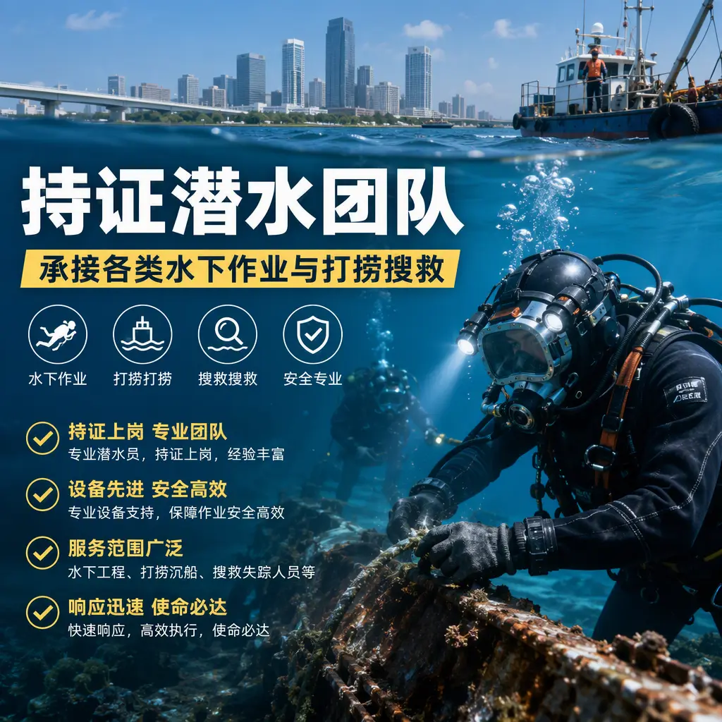 持证潜水团队，承接各类水下作业与打捞搜救卓尼