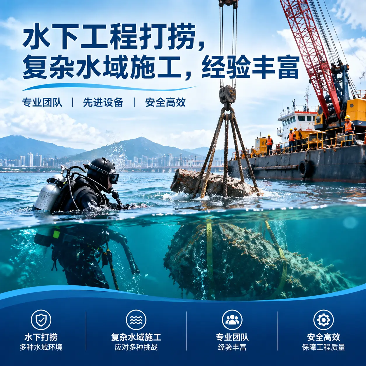 水下工程打捞，复杂水域施工，经验丰富卓尼